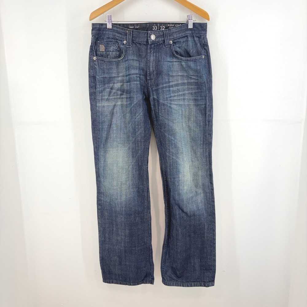Marc Ecko Cut & Sew Mens Boot Cut Jeans Dark Wash Blue 33x32 Faded Y2K Vintage